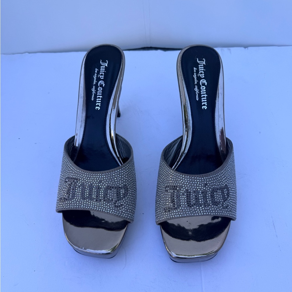 Juicy Couture Womens silver Slip-On Rhinestone Mules